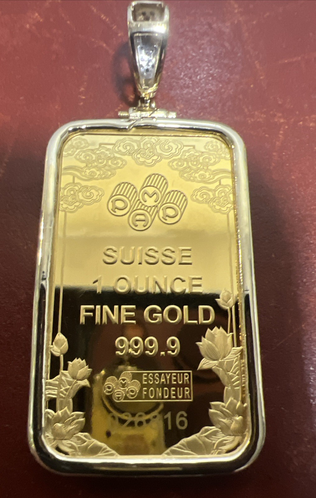 Pamp Good Luck Dragon 24K, 1 TROY OUNCE GOLD BAR & FREE WITH PURCHASE 14k BEZEL!