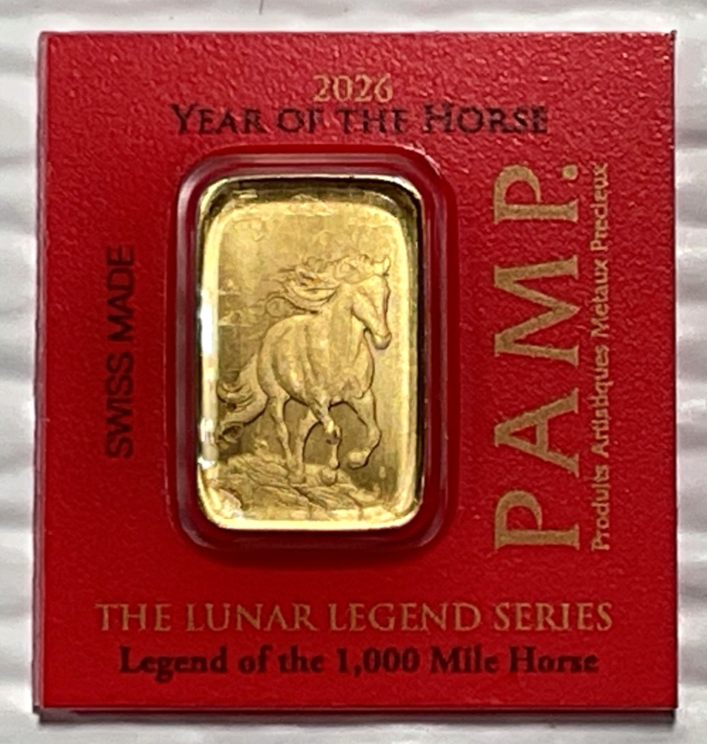 2026 1 Gram PAMP Suisse Lunar Legends 1,000 Mile Horse Multigram .9999 Gold Bar