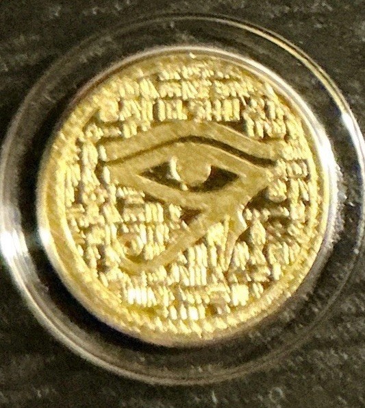 1/500 OZ MONARCH EGYPTIAN EYE OF RA .9999 FINE GOLD ROUND IN SEALED CAPSULE BU