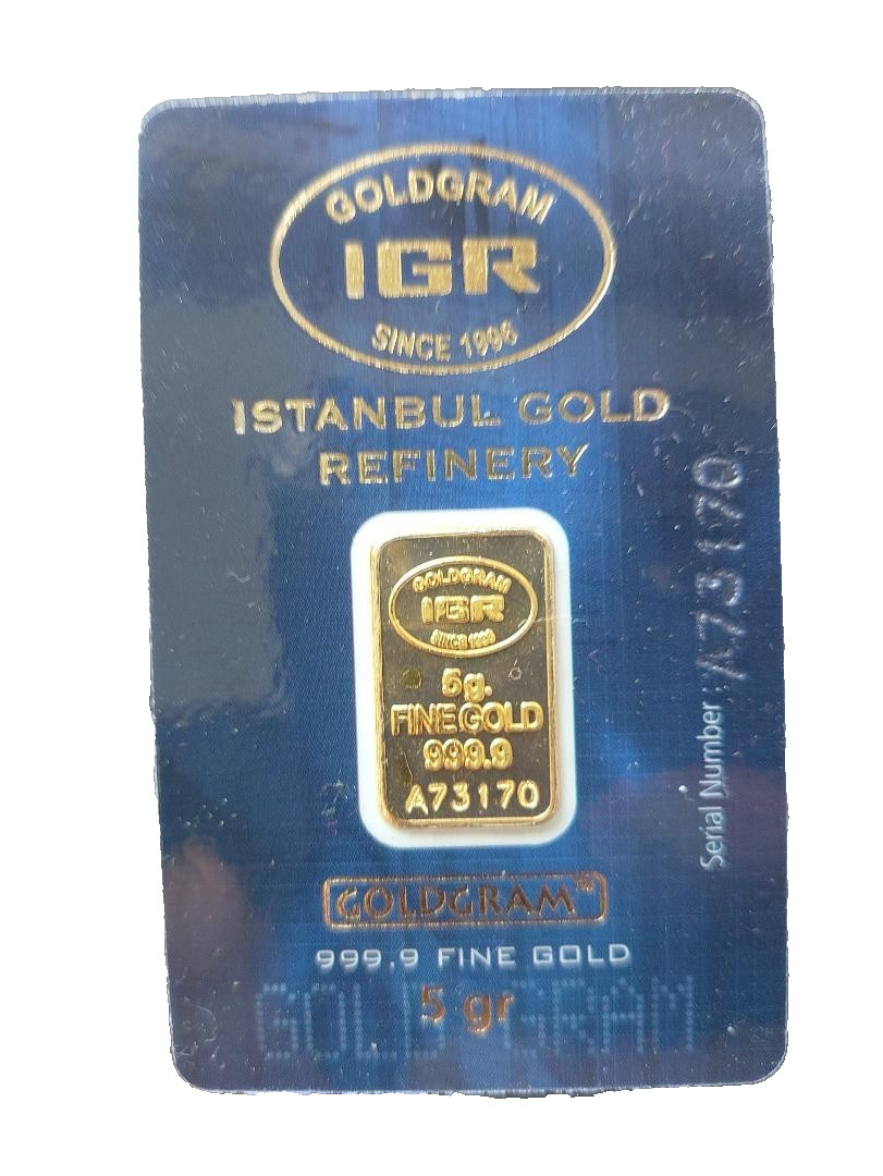 IGR 5 GRAM 999.9 FINE “ISTANBUL GOLD REFINERY” GOLD BAR SEALED ASSAY GOLDGRAM