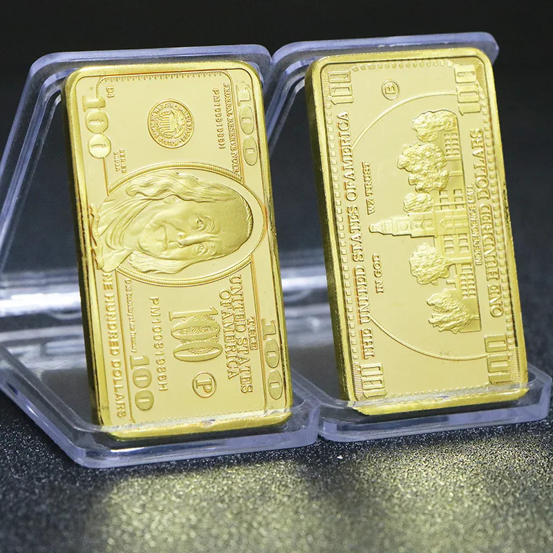 1pcs USA 100 Dollar Bullion 24k Gold Bar American Metal Collectible Golden Bar