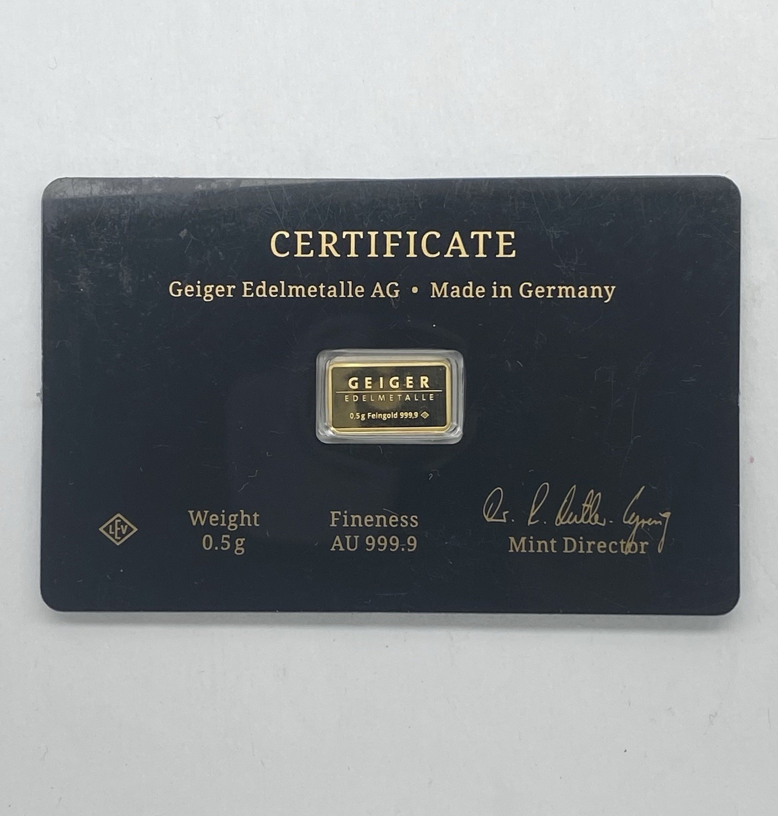 Geiger Schloss Guldengossa Vintage Edition .9999 Fine Gold Bar .5 Gram Card 1/2g