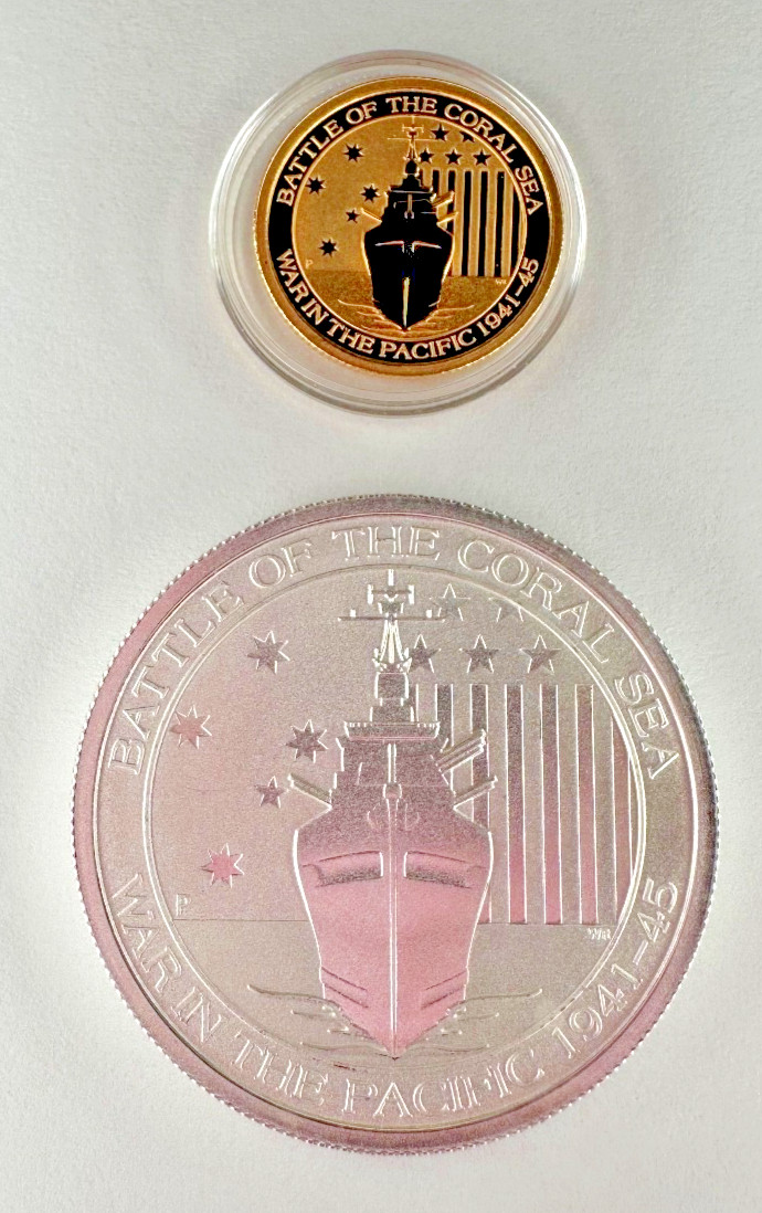 2014 Australia Gold Silver Coral Sea 2 Coin Lot 1/10 Oz .999 Gold 1/2 Silver Set