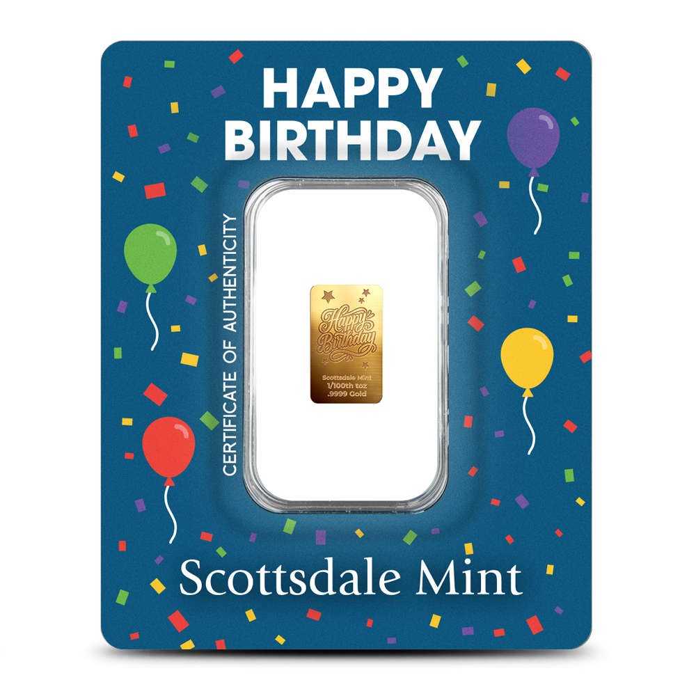1/100 oz Scottsdale Mint Happy Birthday Stars Gold Bar (New)