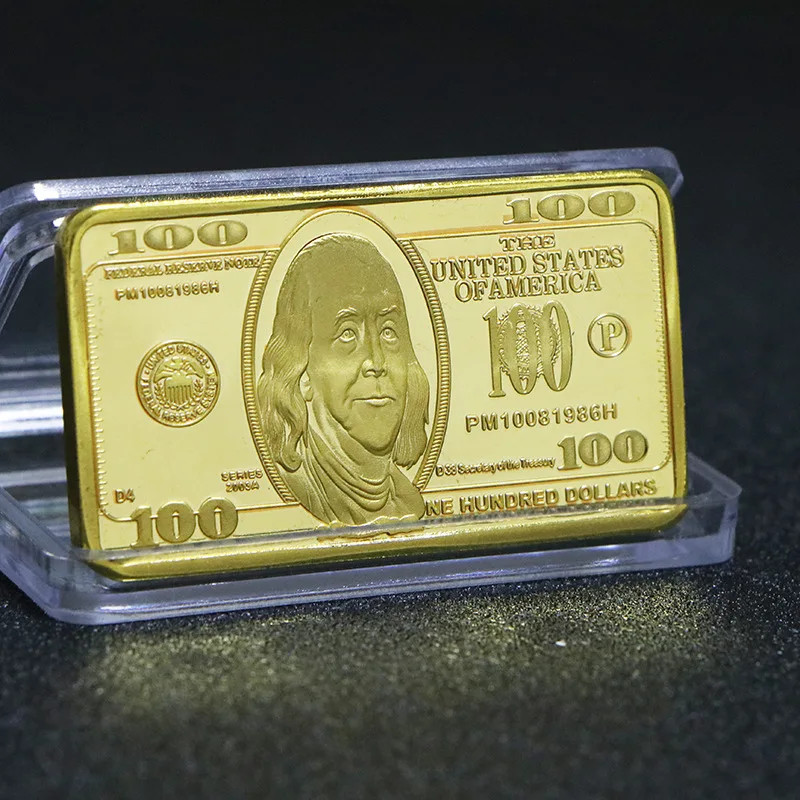 1pcs USA 100 Dollar Bullion 24k Gold Bar American Metal Collectible Golden Bar