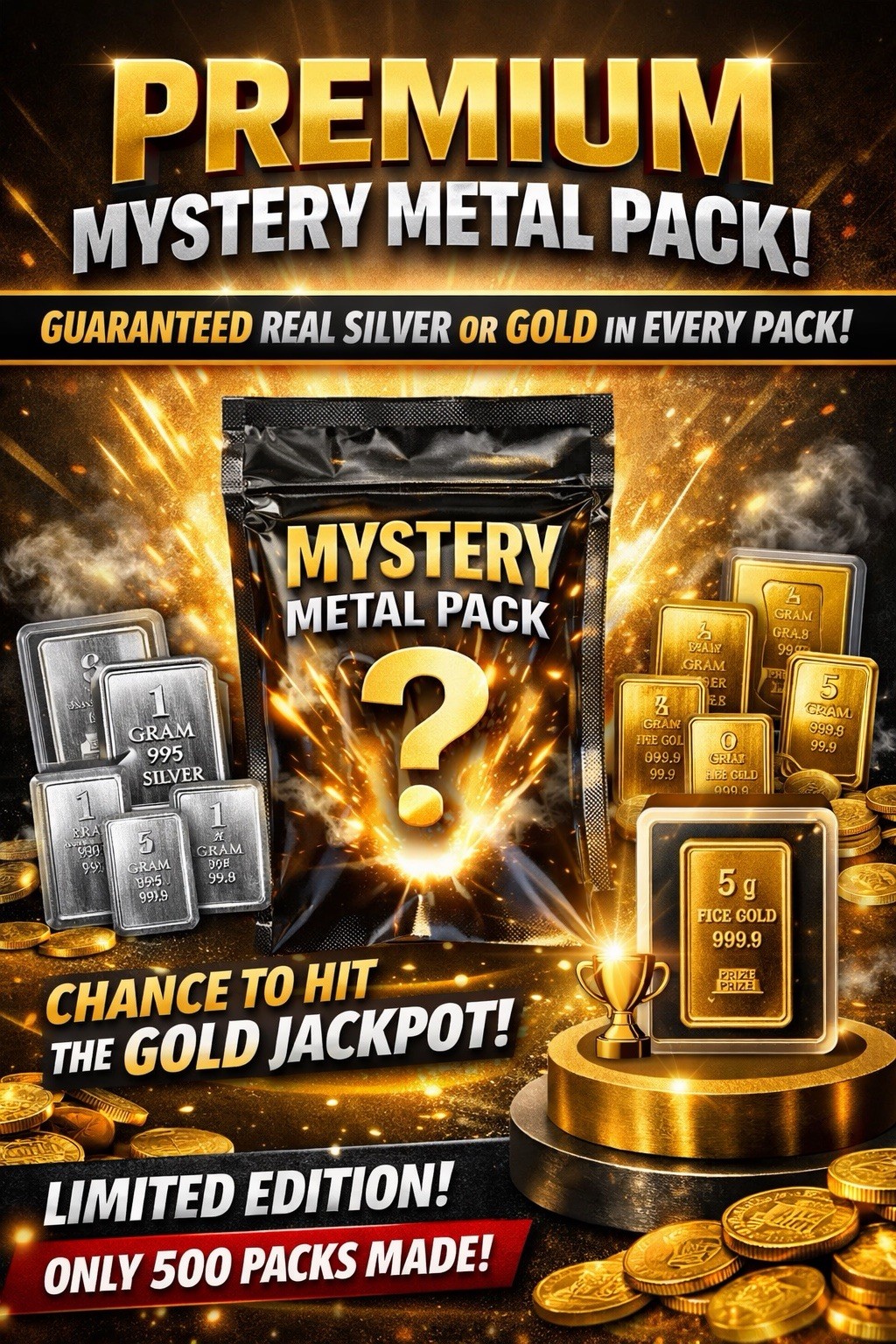 🌟Guaranteed Silver or Gold Mystery Pack – Limited 500 Run – Win 5g Gold Bar! ⭐️