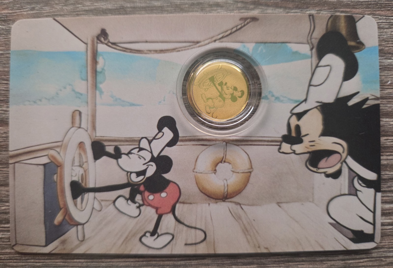 Steamboat Willie Mickey Mouse Gold 1/1000 Oz 999 Fine Round in Card