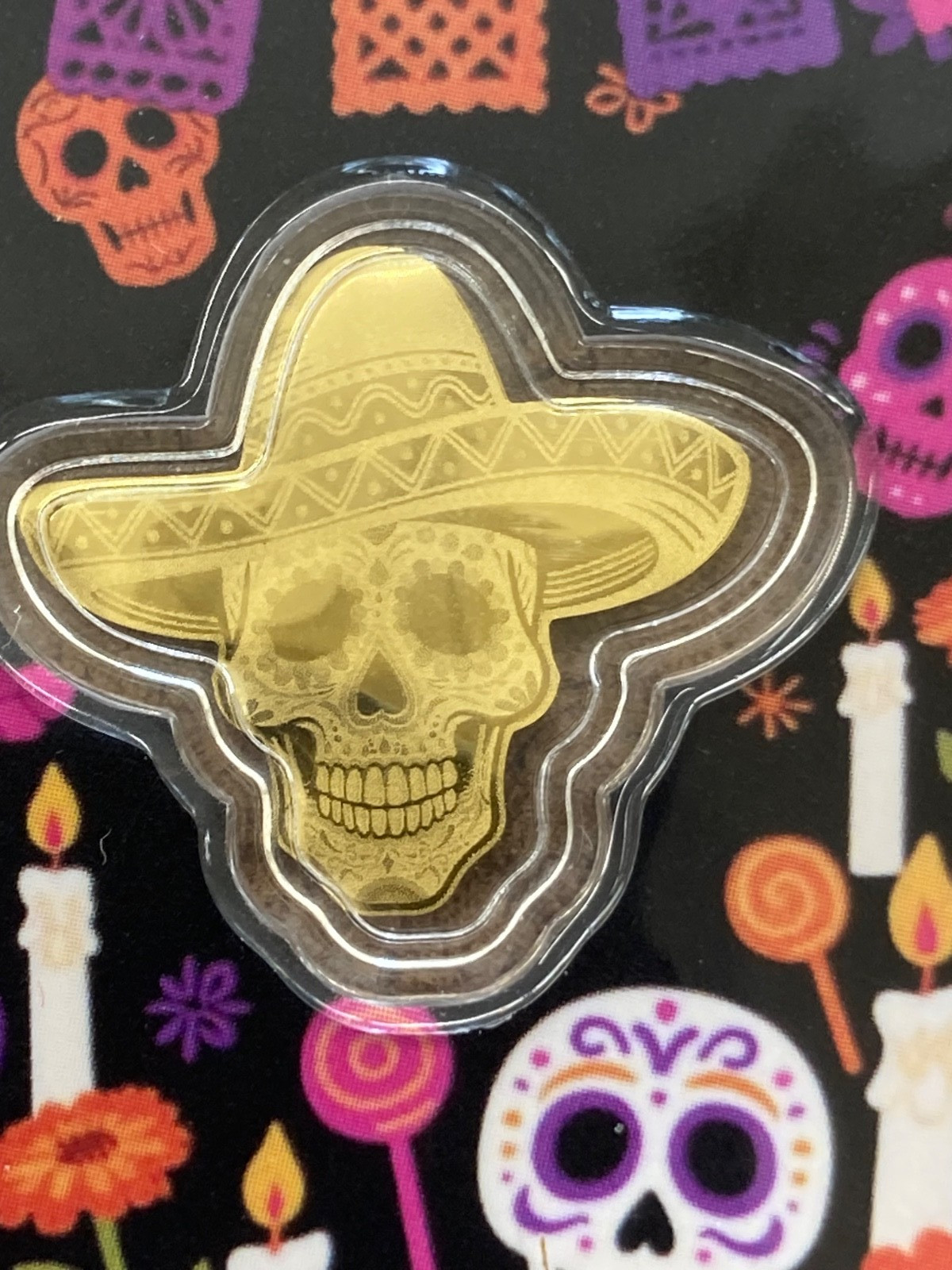 2026 Liberia 1/1000th Gold Carded Dia De Los Muertos Special Shaped with Capsule
