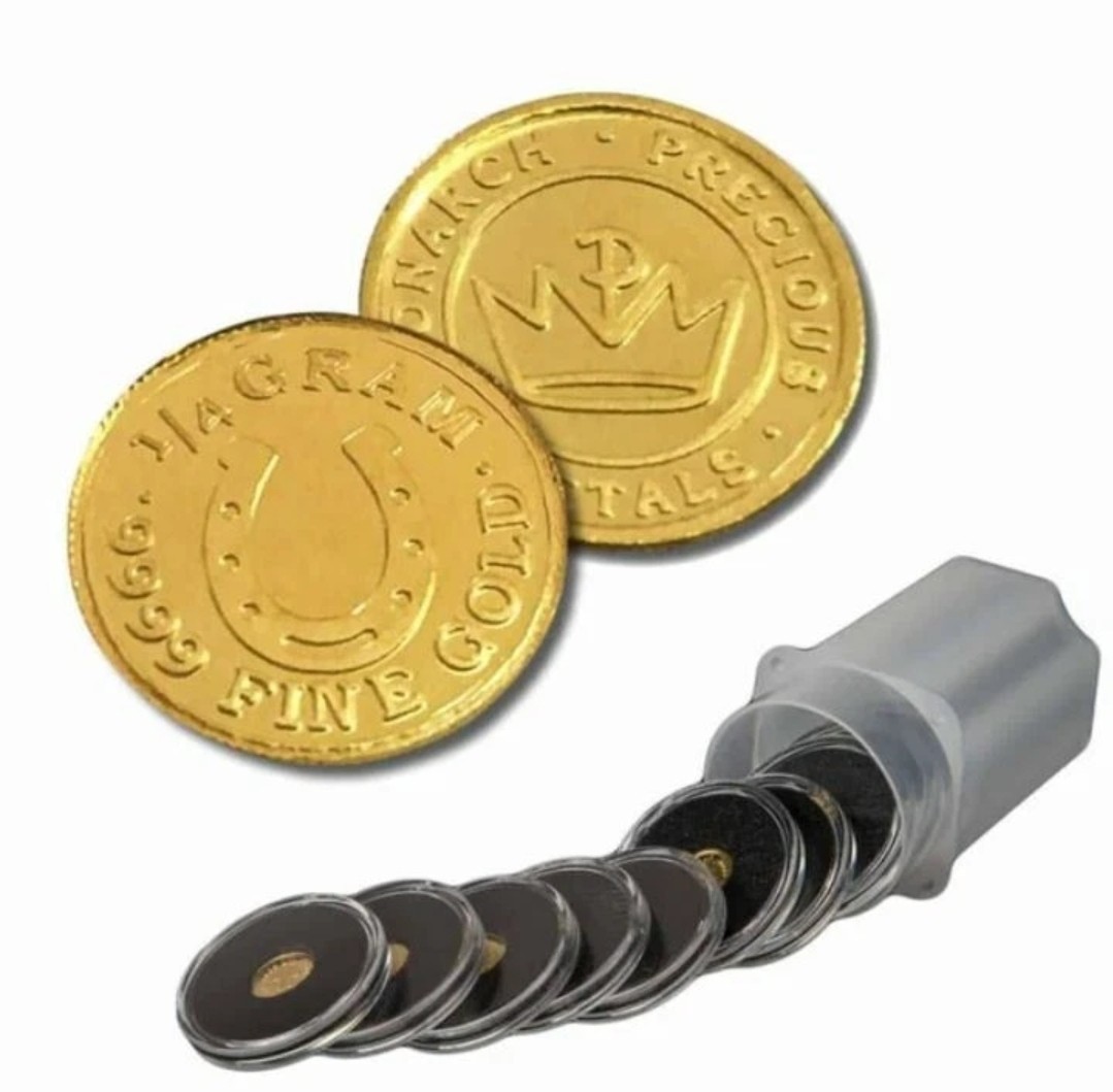 Tube 10 x .9999 Pure Gold Round Horseshoe in capsule Whole Tube Coins