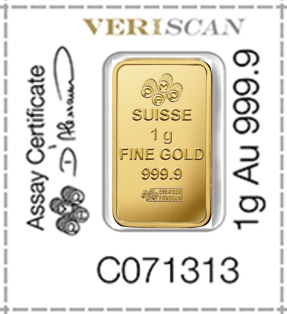 Lot of 5 – 1 Gram Gold Bar Divisible PAMP Suisse MULTIGRAM .9999 Fine Gold Bar