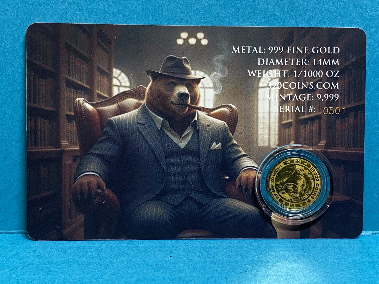 Gangster Mob Bear Gold 1/1000 Oz 999 Fine Round in COA Card