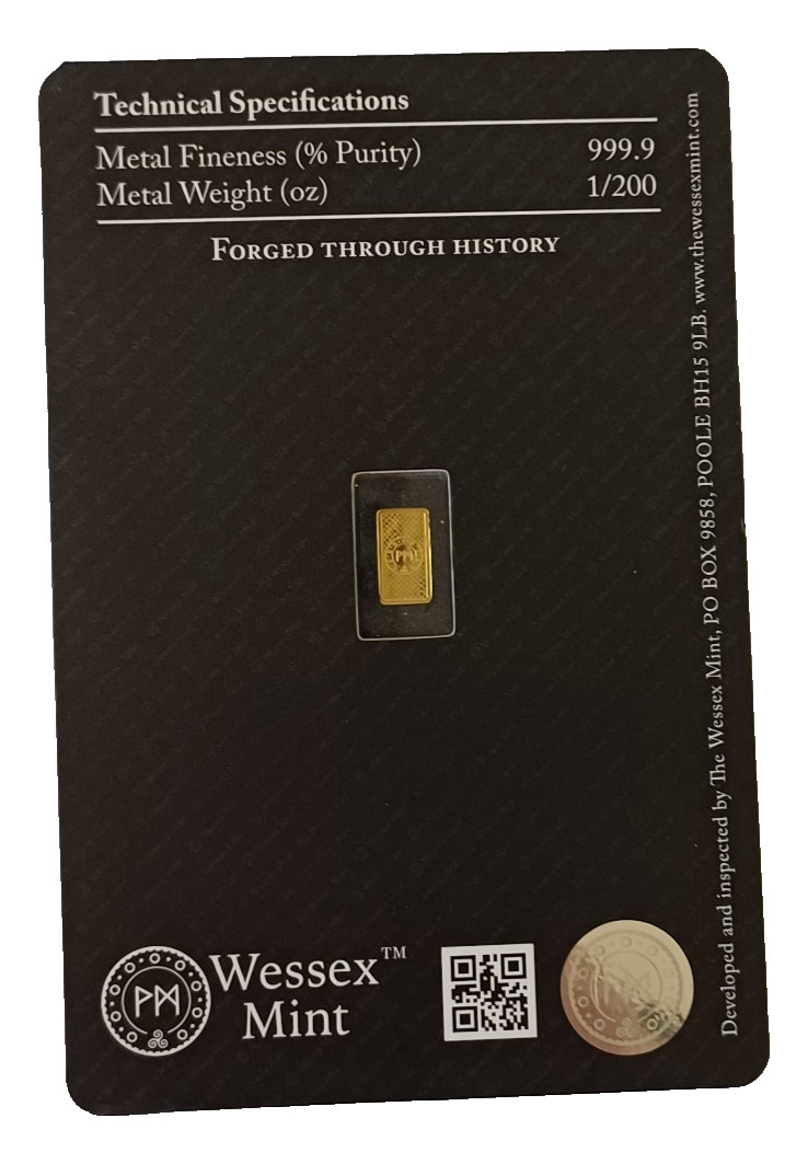 Britannia 1/200th oz Fine Gold 999.9 Bullion Bar in Blister by Wessex Mint
