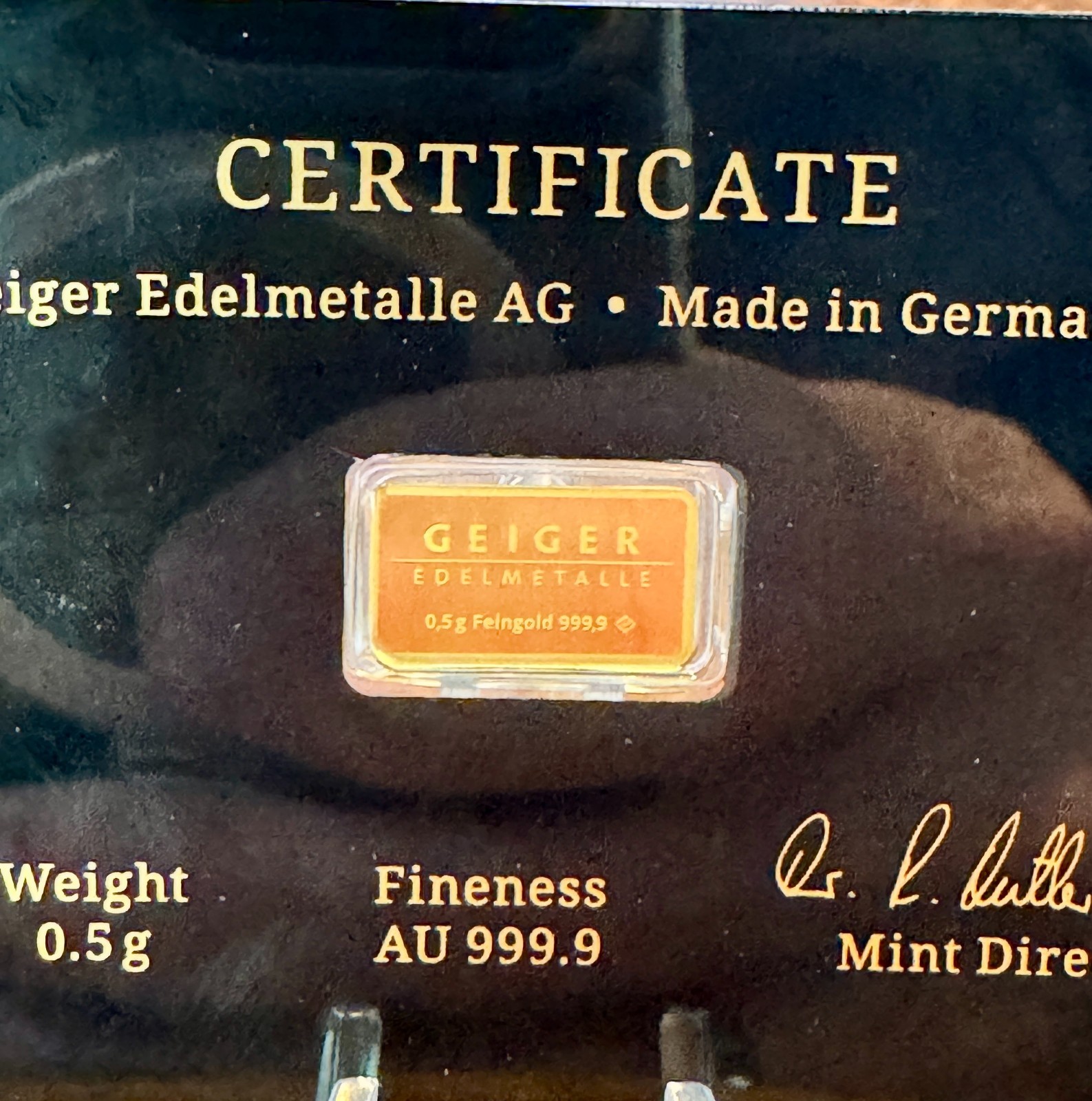 Geiger Schloss Guldengossa Vintage Edition Carded Gold Bar .5 Gram .999 Fine