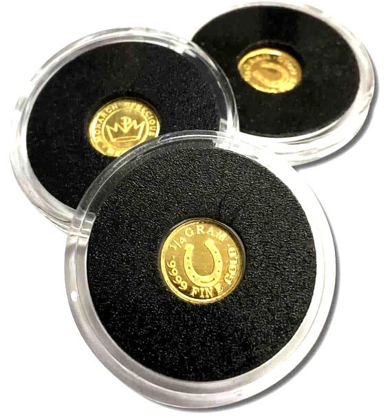 1/4 GRAM MONARCH LUCKY HORSESHOE .9999 FINE GOLD ROUND IN SEALED CAPSULE BU