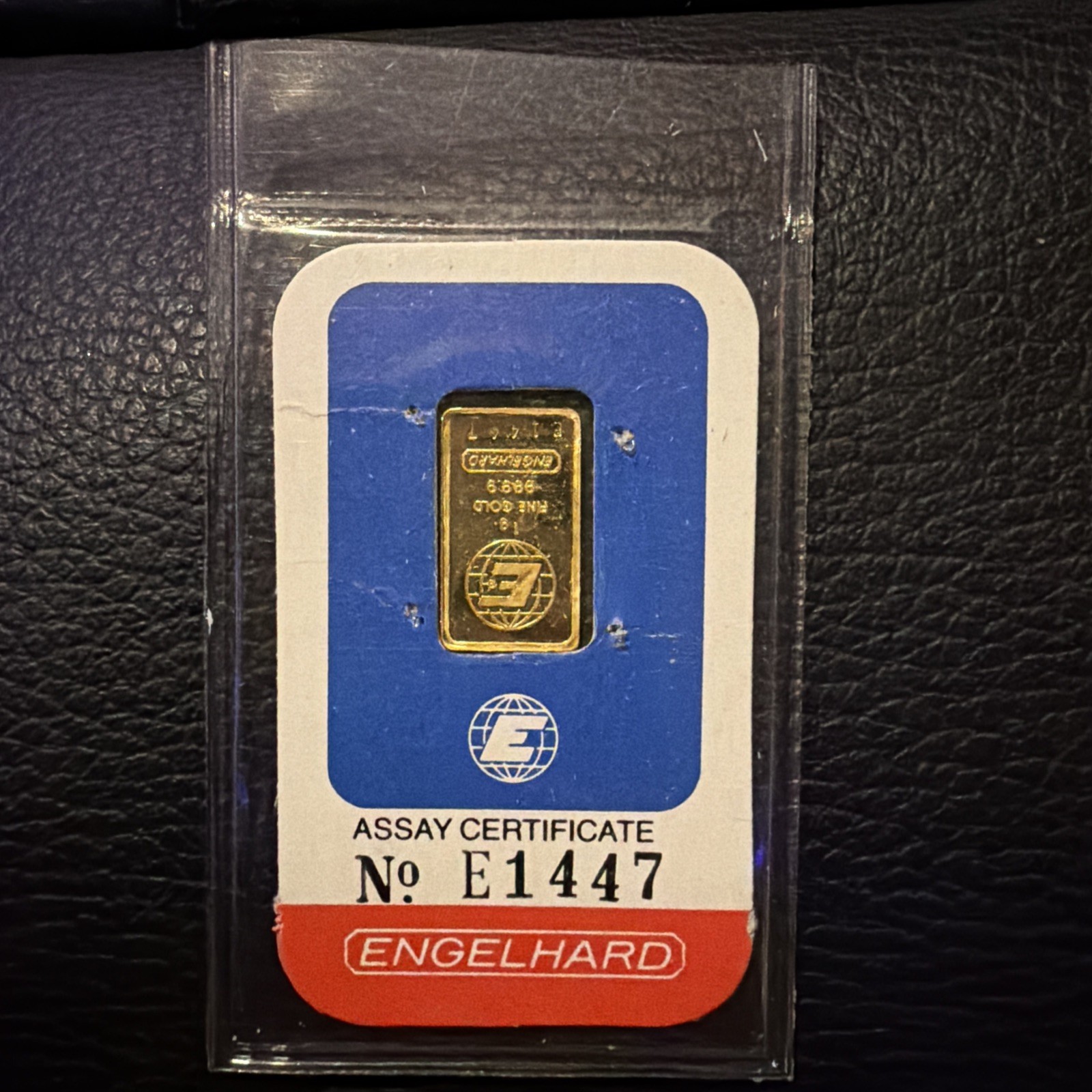 1 gram Gold Bar – Engelhard (In Assay)- Vintage ASSAY- “E” Series Rare