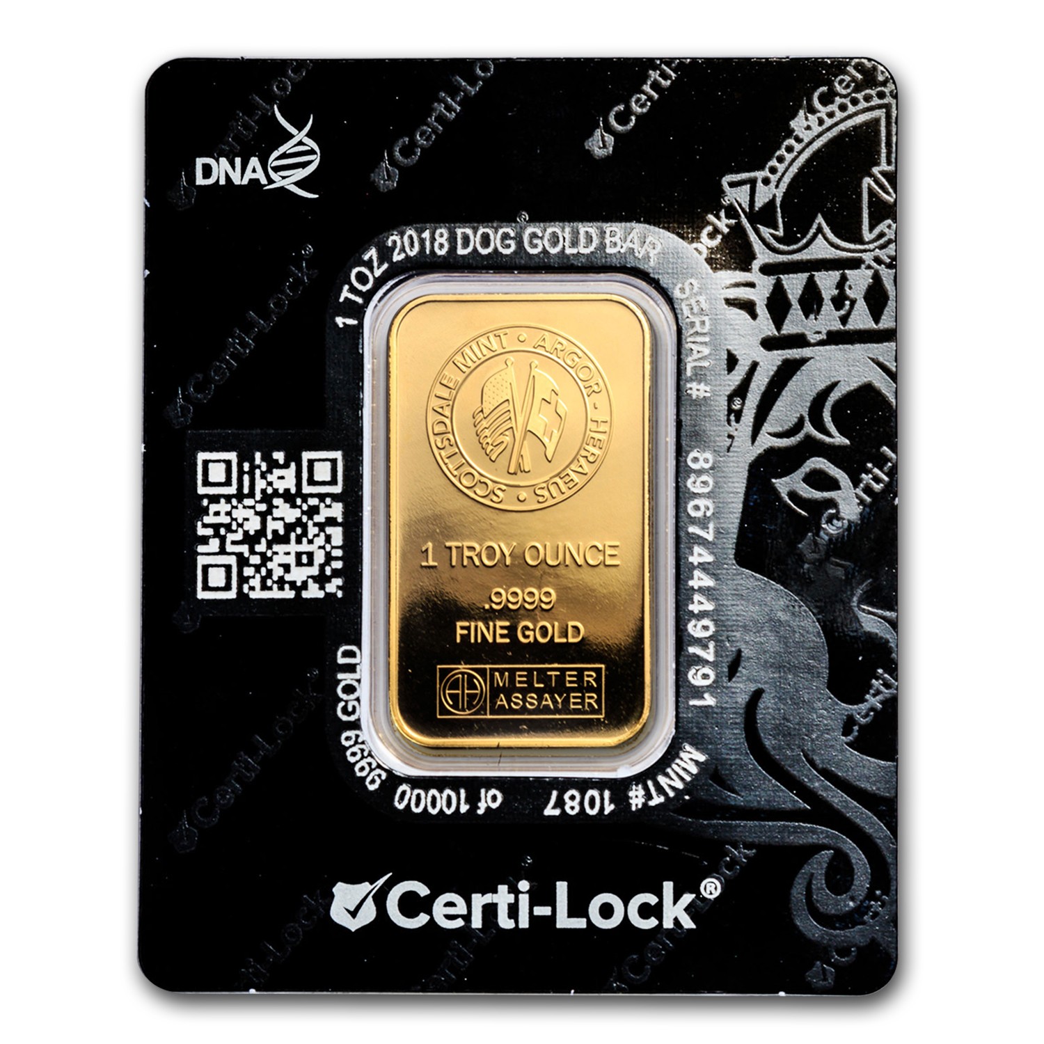 1 oz Gold Bar – Scottsdale Year of the Dog Certi-Lock®(In Assay)