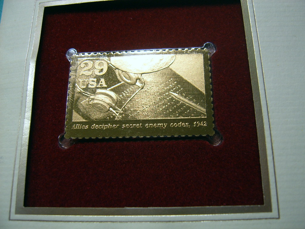 ALLIES DECIPHER CODES WORLD WAR II 22KT GOLD STAMP COMMEMORATIVE W STAMP #4