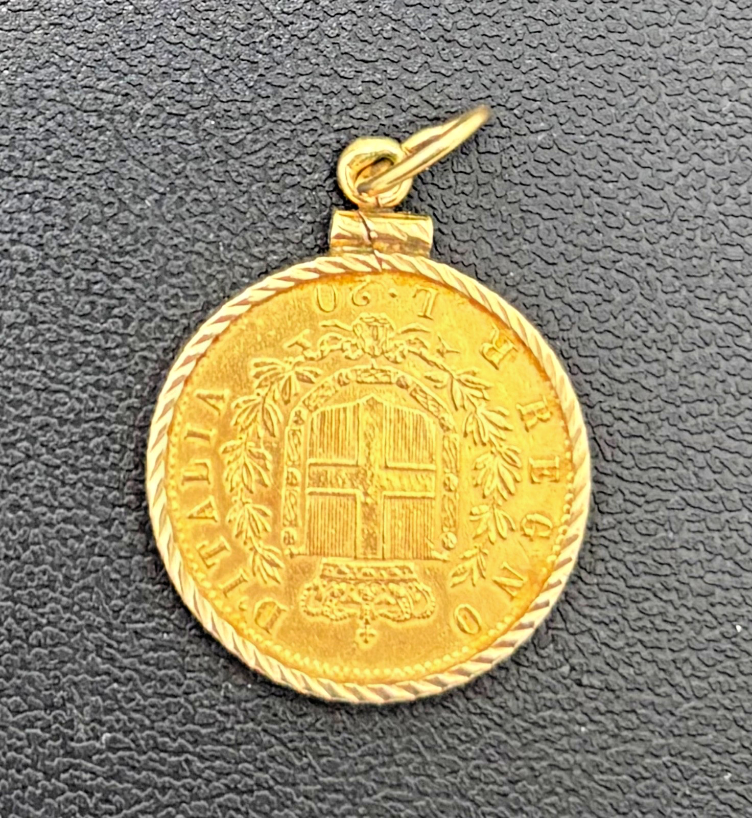 1877 Italy 20 Lire 90% Gold Coin in 14kt Yellow Gold Bezel Pendant 5mm Bale