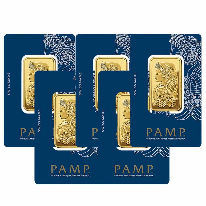 Lot of 5 Gold 1 oz Random Brand .9999 fine Gold Bars in Sealed Assay Cards