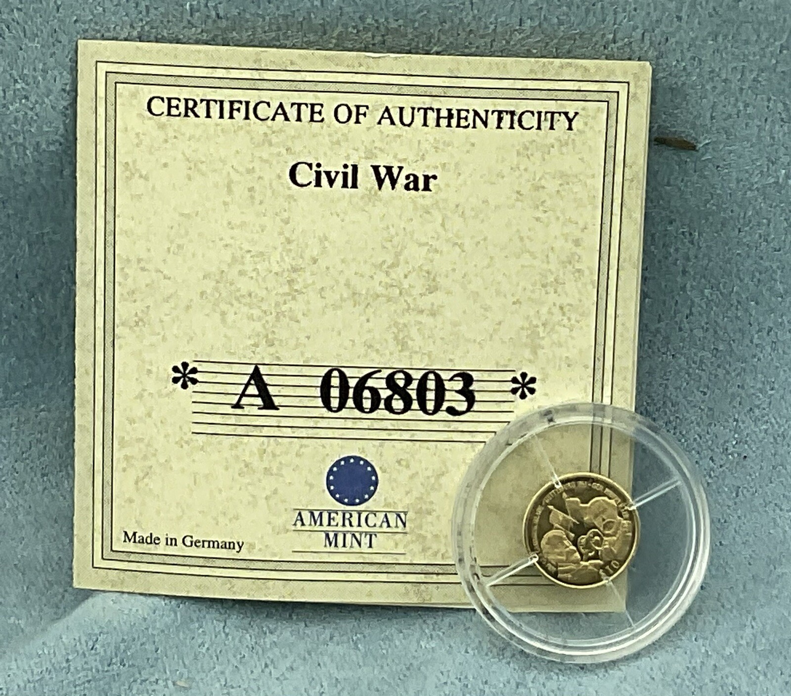 American Mint 0.5 Gram 14K Gold Proof Round Symbols of Freedom “Civil War” w/COA