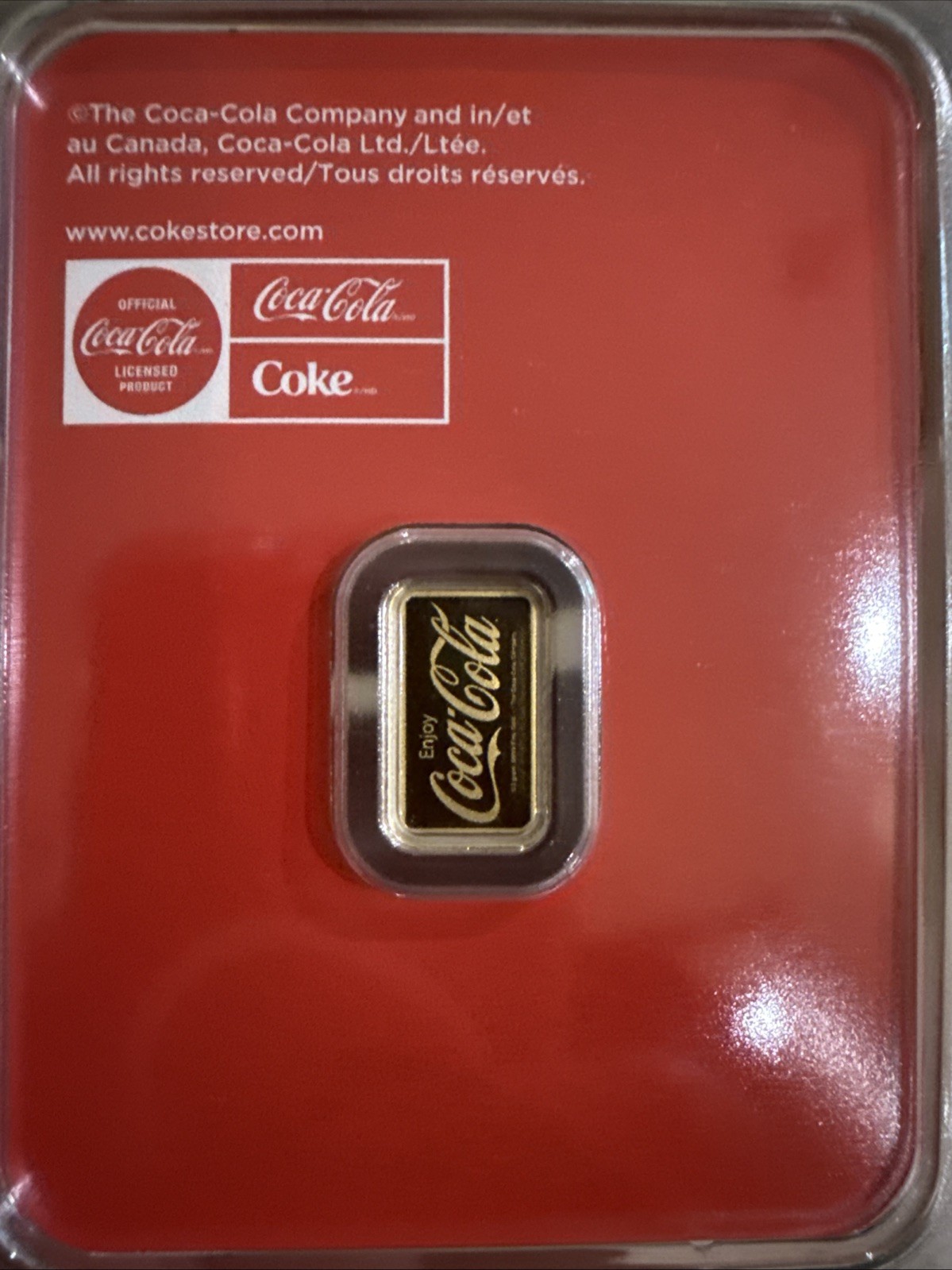 Beautiful Coca Cola Classic 0.5g Gold Bar in Coke Card Assay 1/2 Gram .999 Gold