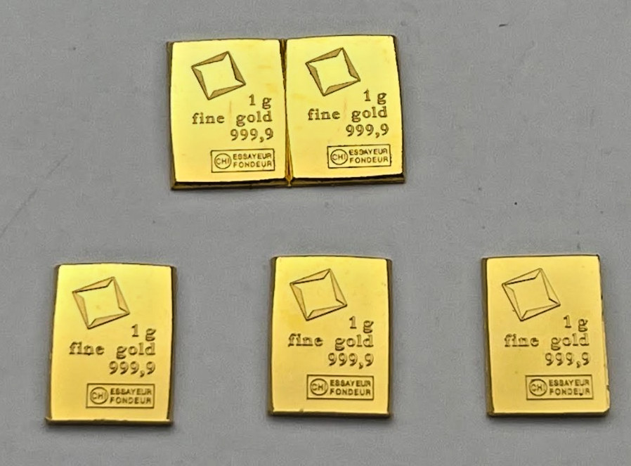 5-1 Gram Gold CombiBar Valcambi Suisse .9999 Fine Gold Bars (From 25×1 Combibar)