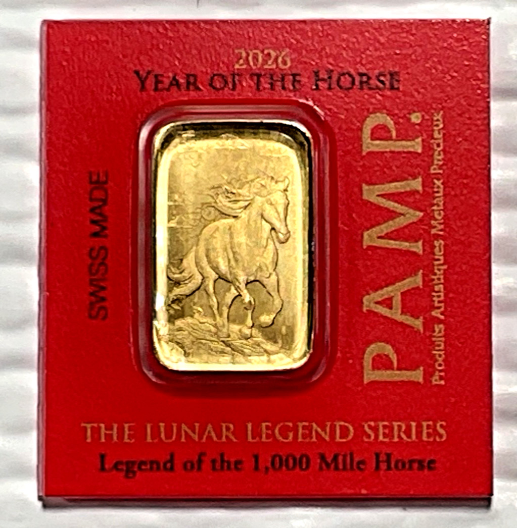 2026 1 Gram PAMP Suisse Lunar Legends 1,000 Mile Horse Multigram .9999 Gold Bar