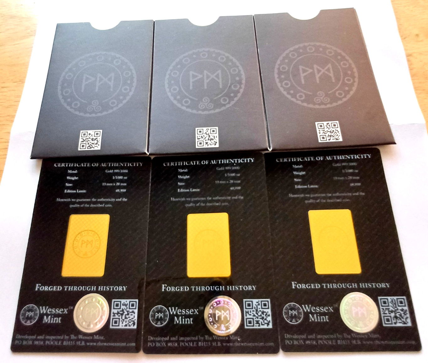 Wessex Mint 1/1000th oz x 3 Fine Gold Bars Bundle 999.9 24ct RRP £39.99 each