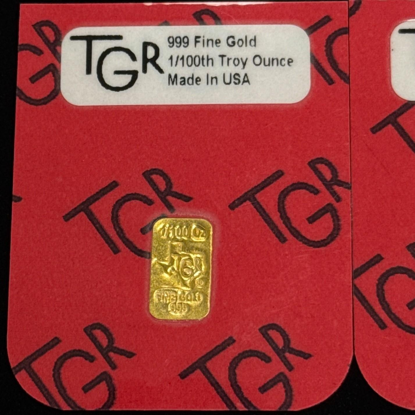(Lot Of 3) 1/100th Oz .999 Fine Gold Bar, TGR, Made In USA