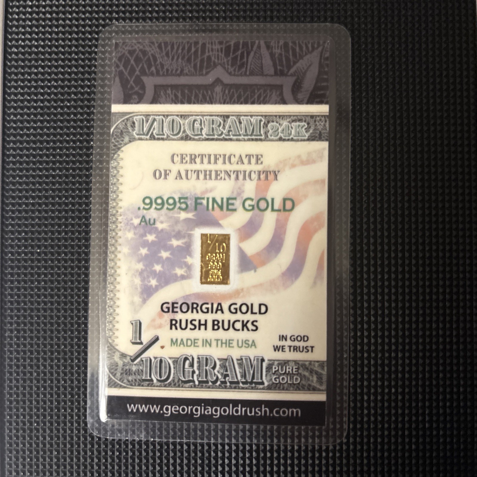 24k Gold Bar On Cert (1/10th) GRAM GOLD Bullion/ Ea Individual Numbered