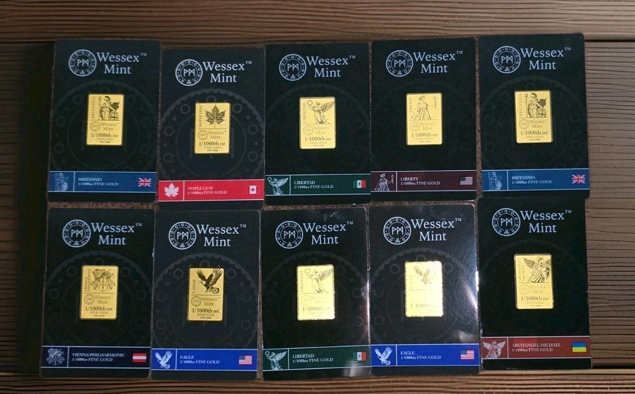 Wessex Mint – 10 × 1/1000oz 24ct Gold Bars In Protective Blisters Mint Sealed