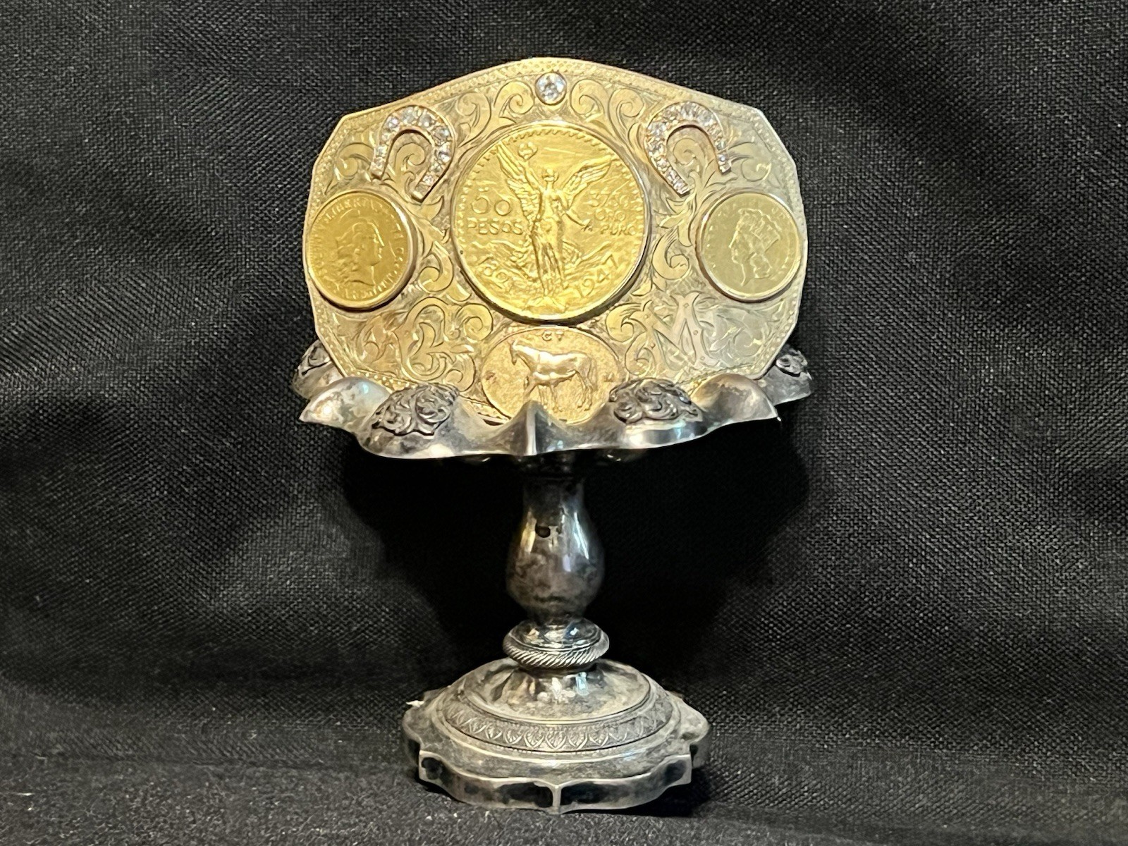 Ornate Gold Coin and Diamond Belt Buckle