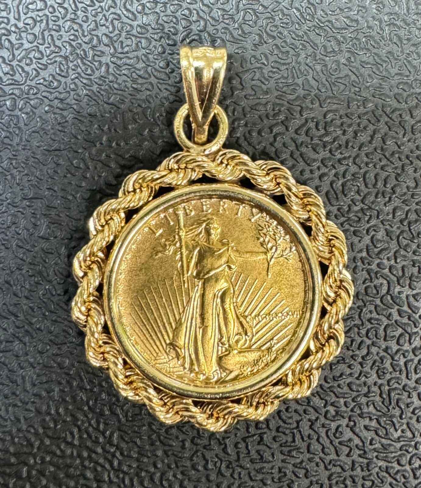 1987 American Gold Eagle $5 1/10ozt. Gold in 14kt Gold Rope Pendant, 3mm Bale