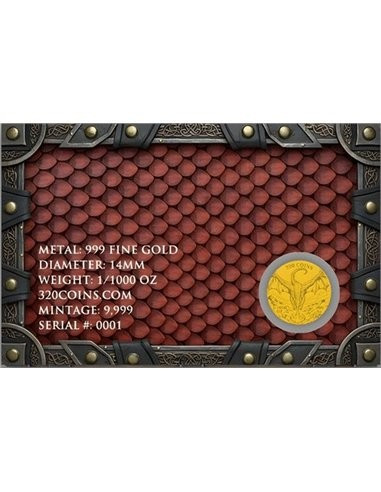 Fire Dragon 1/1000oz 999 Gold Coin in Themed Card
