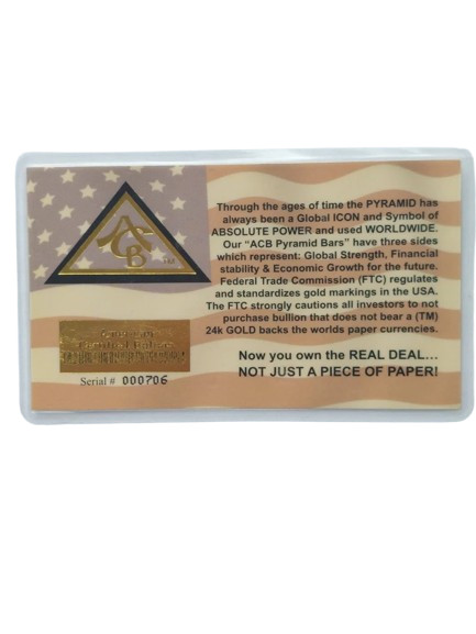 GOLD ACB PYRAMID 5GRAIN 24K SOLID BULLION ~ BAR 9999 FINE With COA (Random Card)