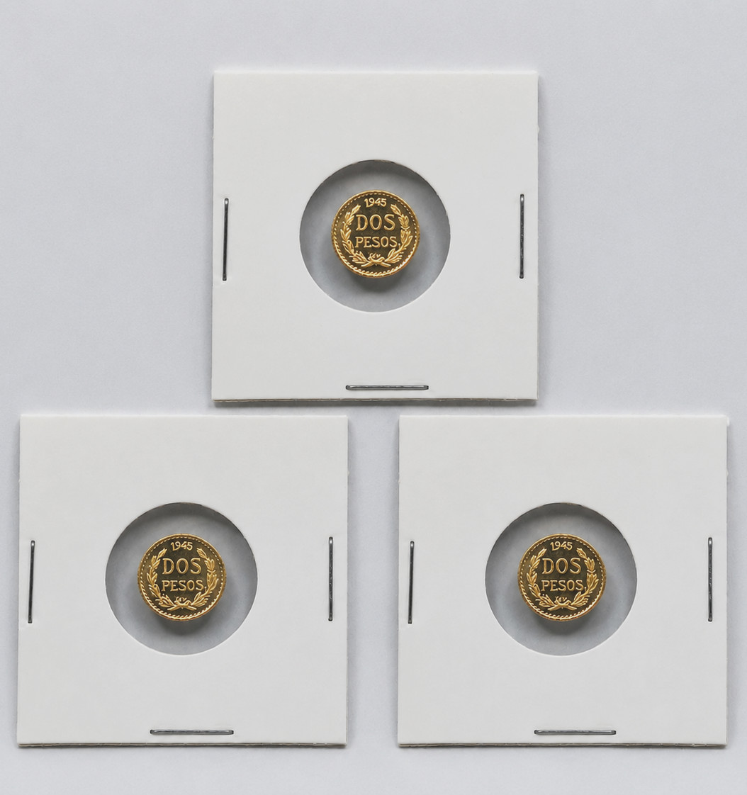 LOT OF 3 ✨ 14K 2 Pesos Gold Coin 🇲🇽💰 Privately Minted *IN Protective Holder*