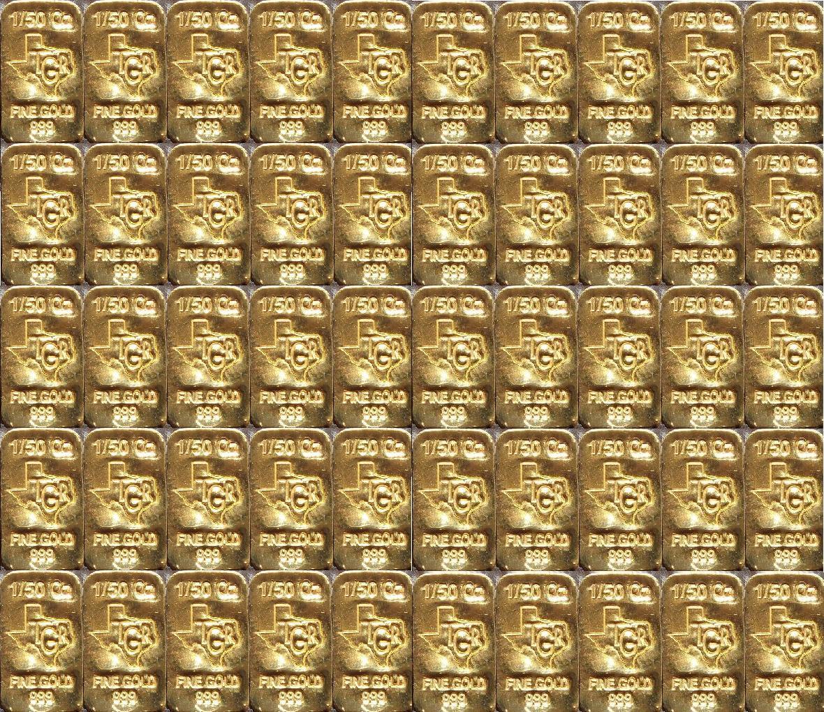 GOLD 1 TROY OUNCE 24K PURE SOLID TGR TEXAS BULLION BARS 999 INGOT 1/50 th LOT