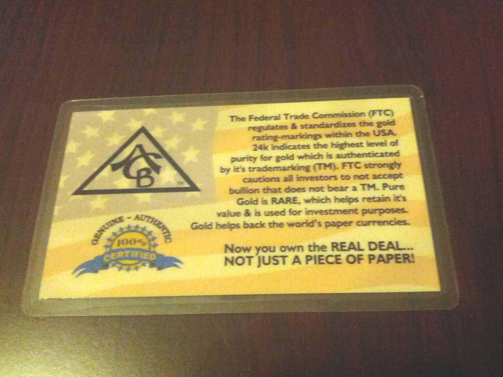 ACB GOLD 5GRAIN 24K SOLID GOLD BULLION MINT BAR 9999 FINE With CERTIFICATE.!$ G