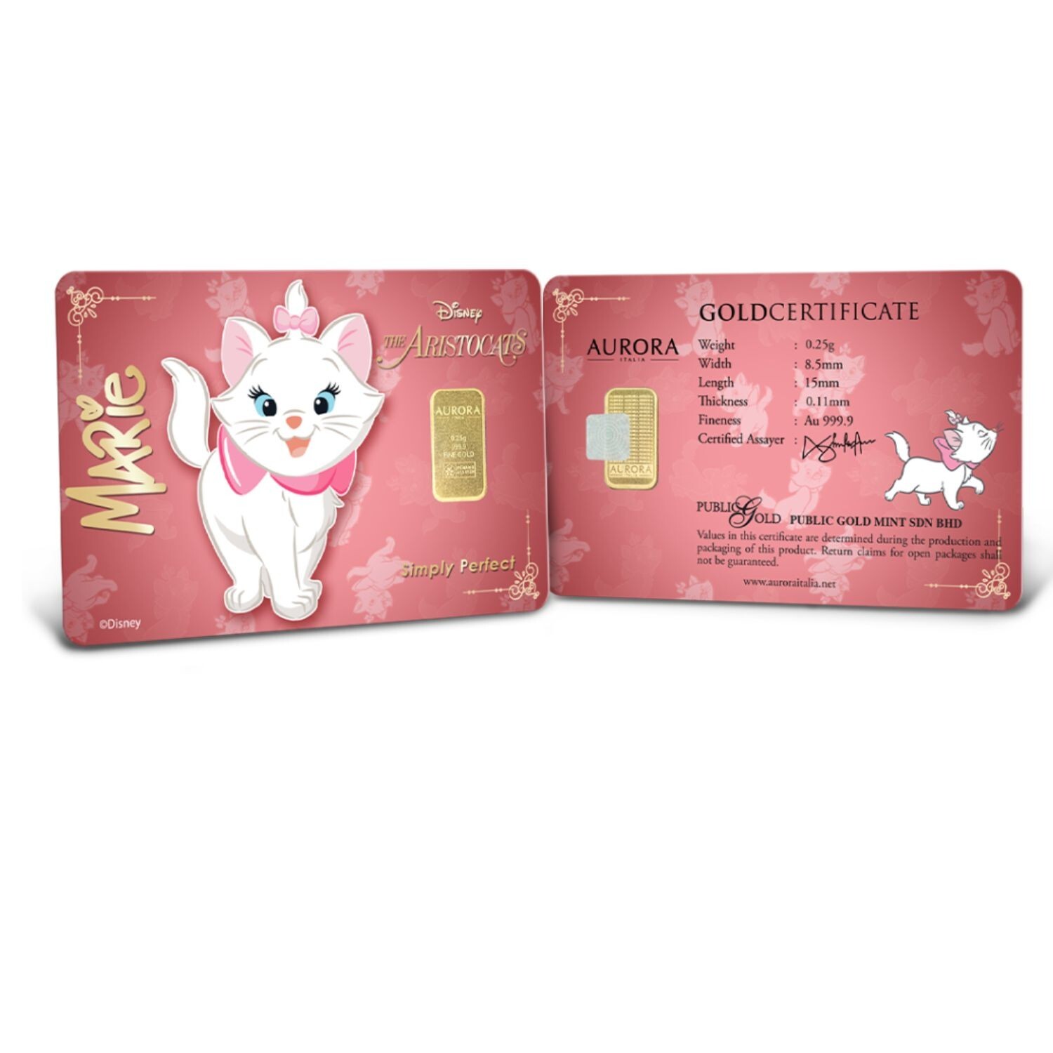 The Aristocats Marie Limited Edition Gold Bar 0.25gram 999.9 FreeShip