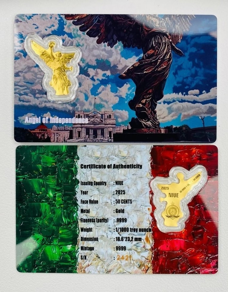 1/1000 oz Gold Mexican Angel of Independence Nieu (In Card)