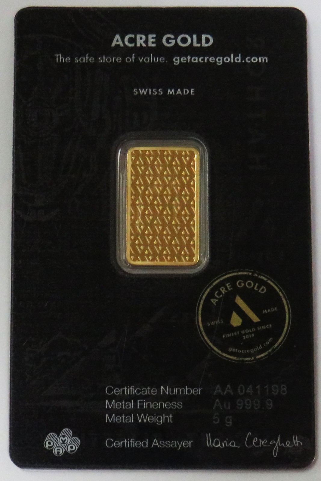 ACRE GOLD 5 GRAM HATHOR ANCIENT COLLECTION PAMP 999.9 FINE BAR SEALED