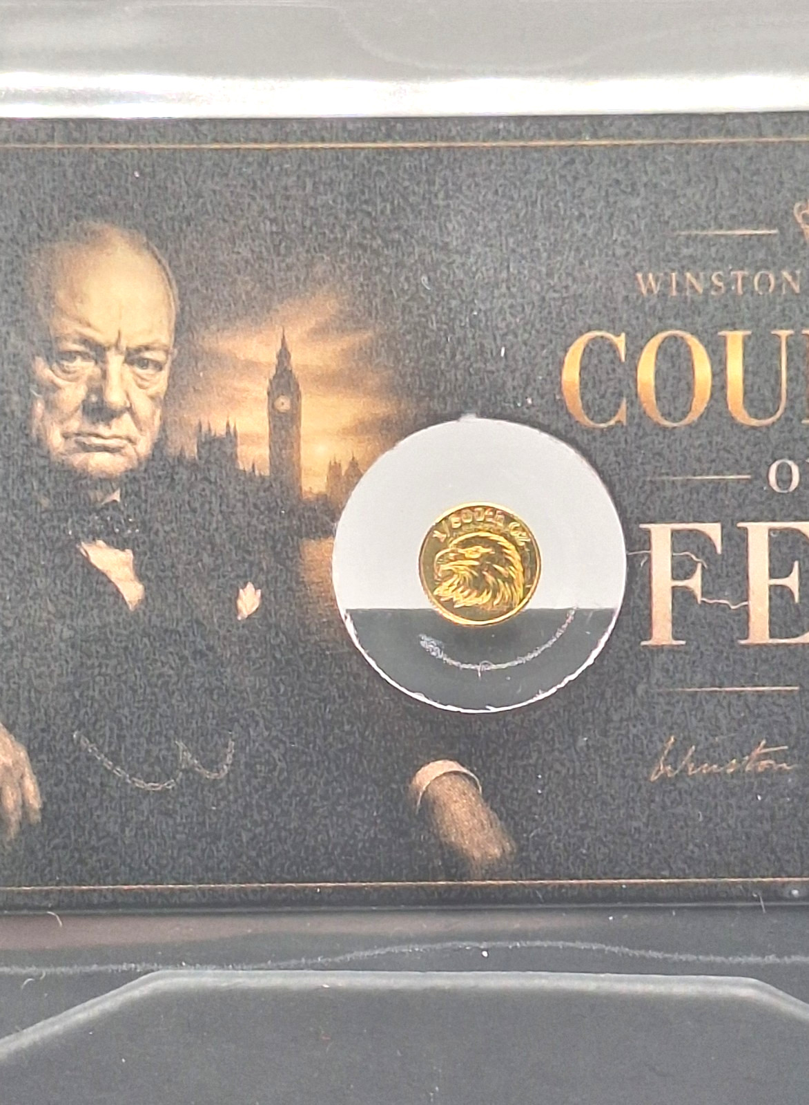 Winston Churchill Tribute Card w/ Genuine 1/500 oz .9999 Gold Eagle Round
