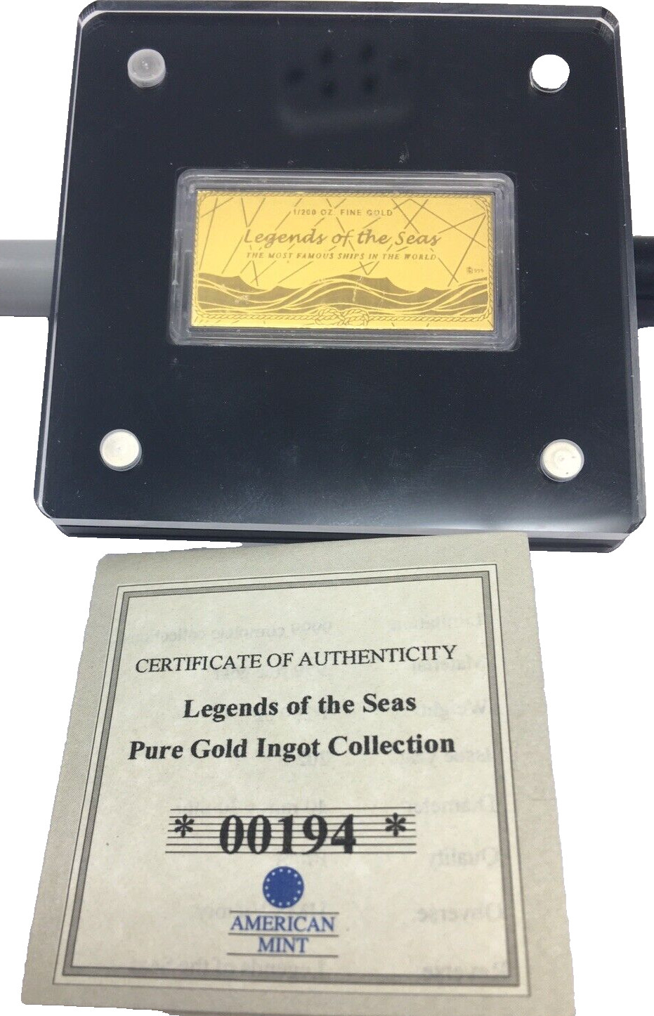 American Mint Legends of the Seas Pure Gold Ingot Collection HMS Victory.
