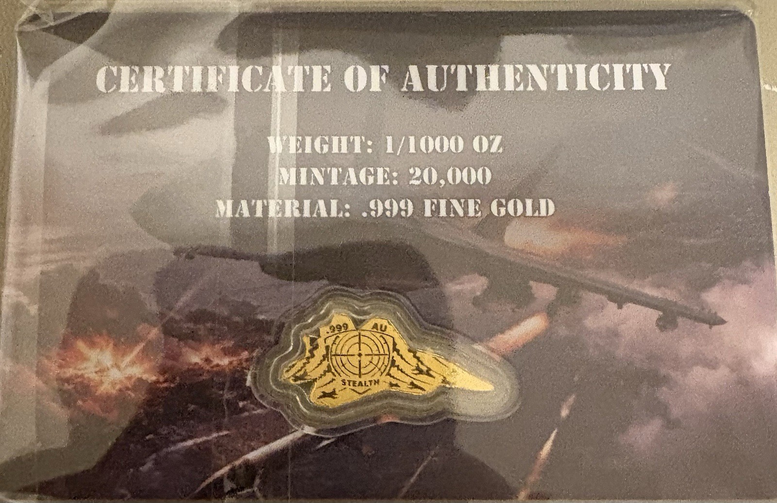 1/1000th ‘Fighter jet’ Gold Card With COA