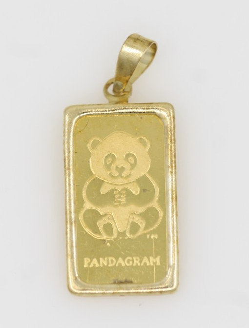Vintage Singapore Mint 1 Gram .9999 Gold Panda Gram Bar in 14k Gold Bezel