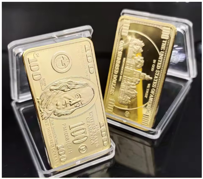 USA 100 Dollar Bullion 24k Gold Bar American Metal Coin Golden Bars USD With Cap