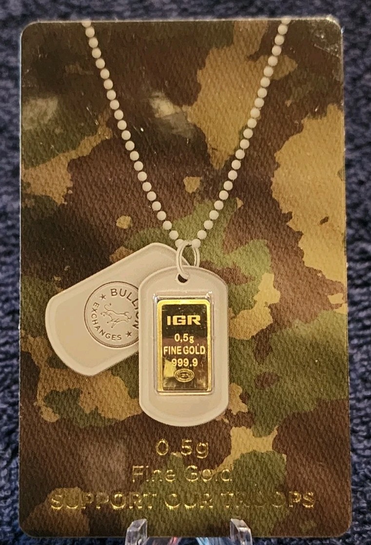 1/2 Gram .5 IGR Support Our Troops 999.9 Fine Gold Bar Factory Seal #BEA12337