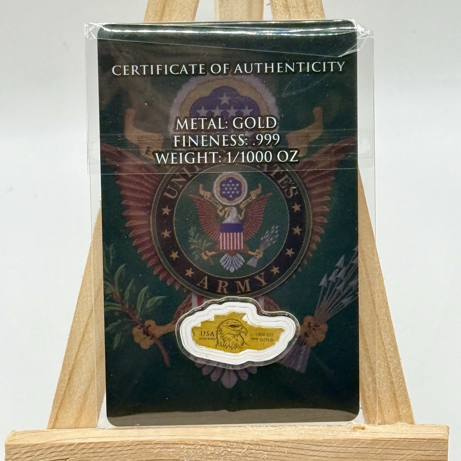1/1000 oz .999 Gold 2026 USA ARMY Eagle & Tank Fractional Gold Bar – In Card