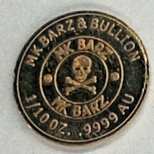 MK Barz .9999 Gold Bitcoin 24K Art Bar Bullion Round 1/10 Oz RARE Only 5 Made!