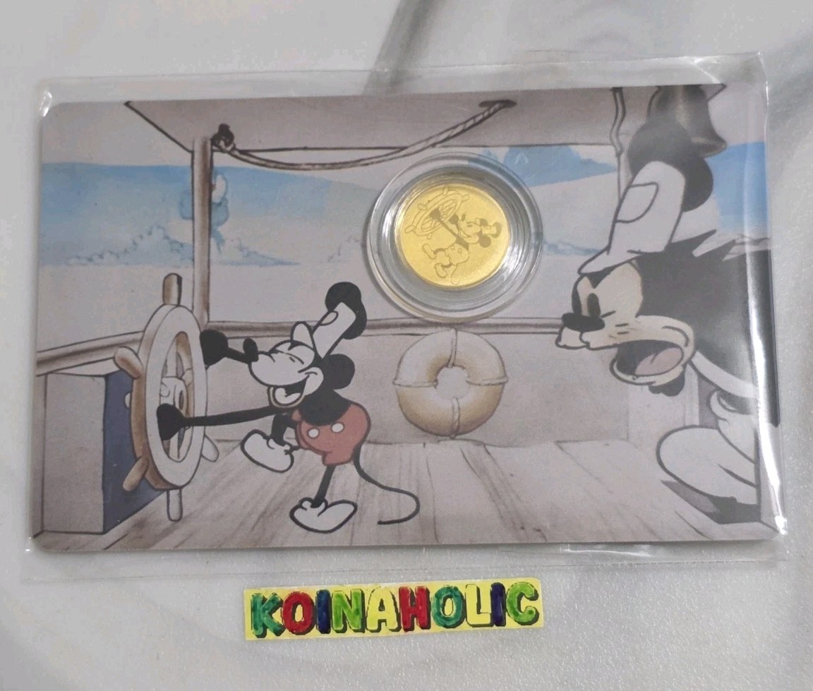 Steamboat Willie 1928 1/1000 Oz Gold Coin In Card